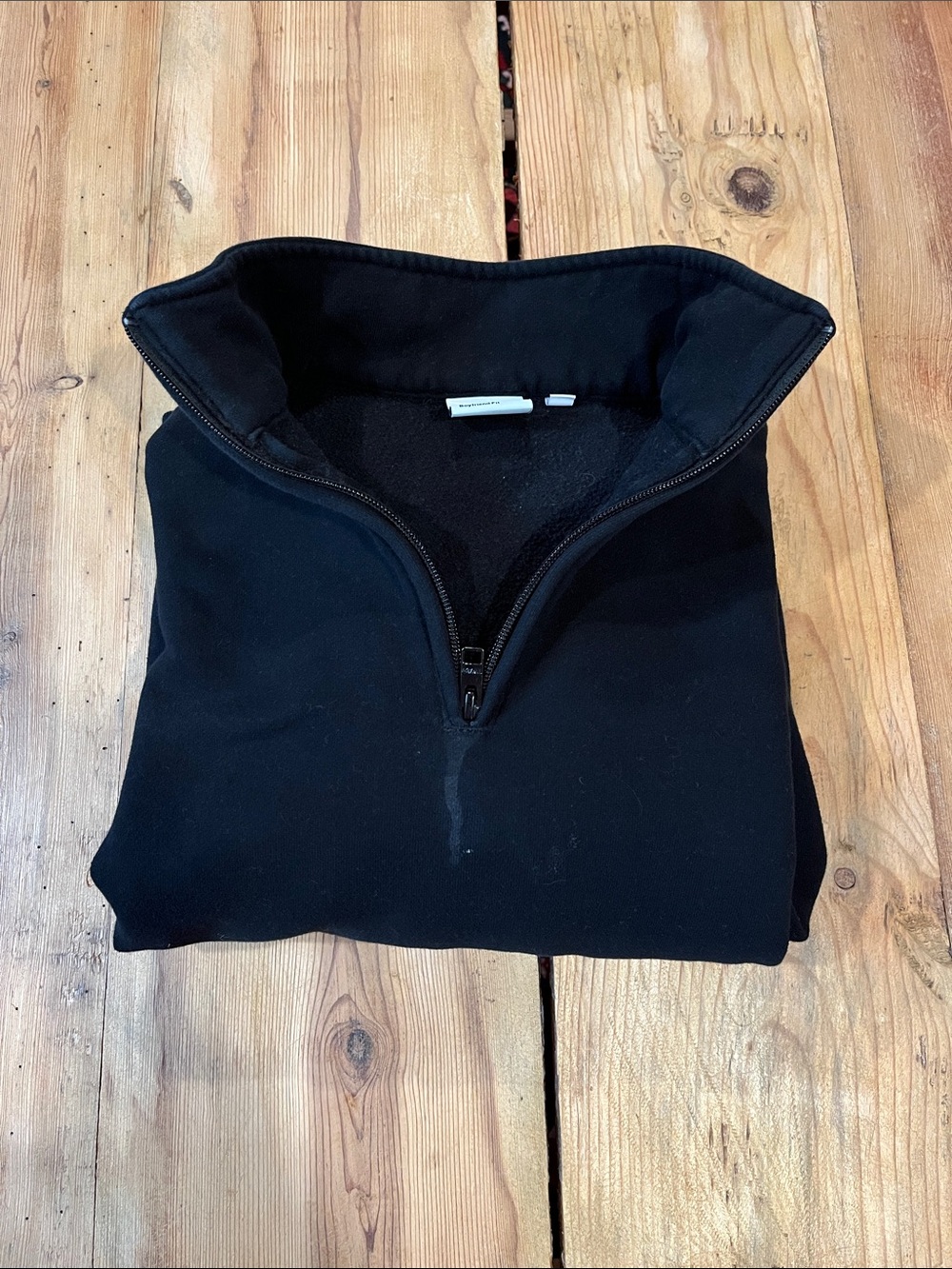 TNA Aritzia S Black Sweatfleece Cozy Fleece Boyfriend Fit Quarter Zip Sweatshirt